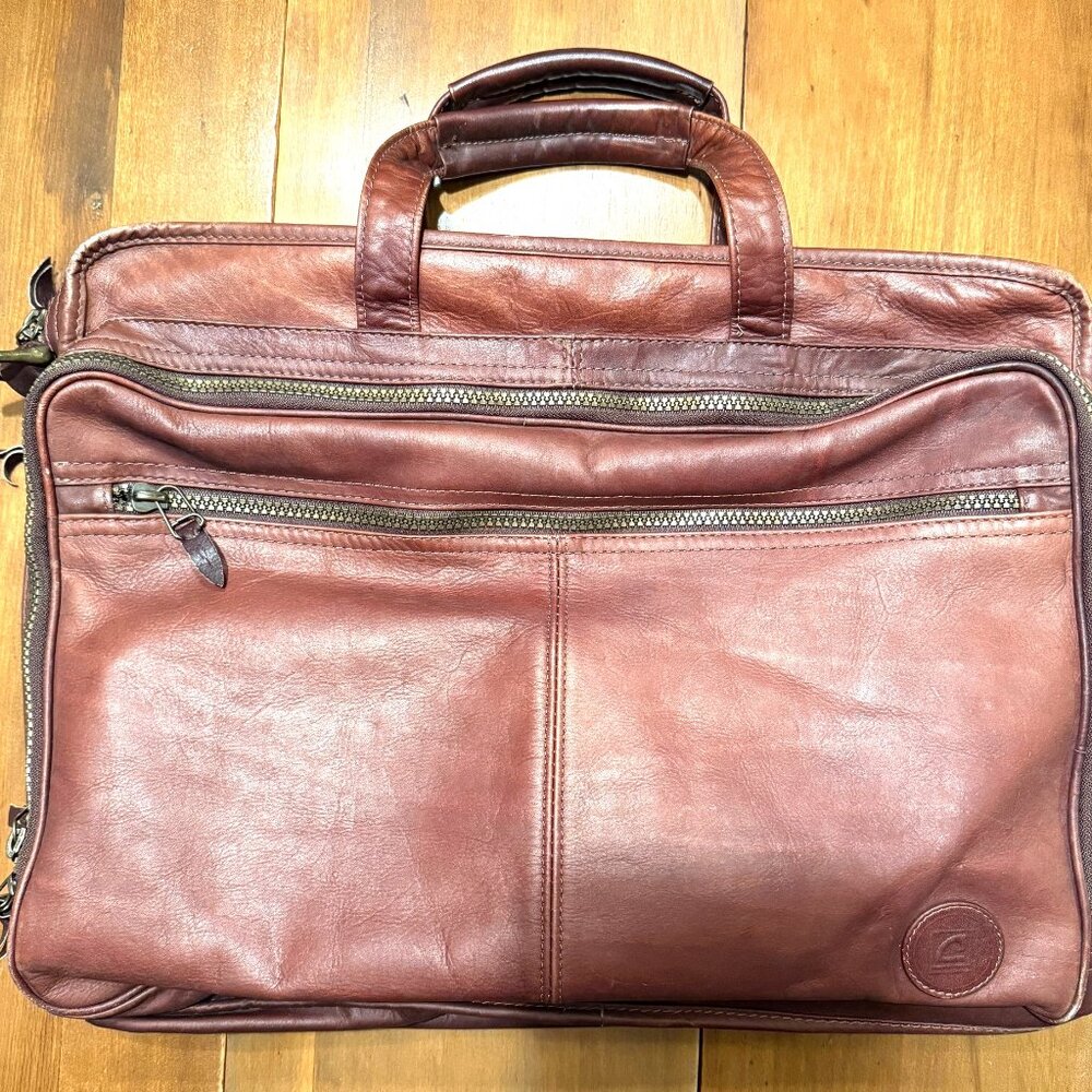 Vintage Leather Briefcase, Maroon Reddish-Brown, Columbia, Many Compartments